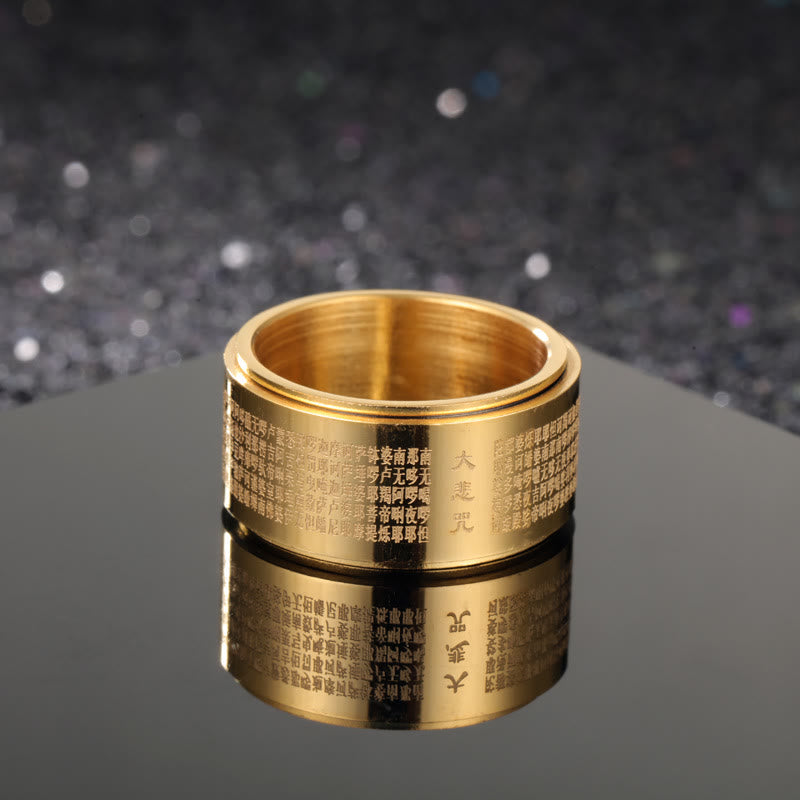 Nimara Ritual Great Compassion Mantra Carved Titanium Steel Strengthen Rotatable Ring