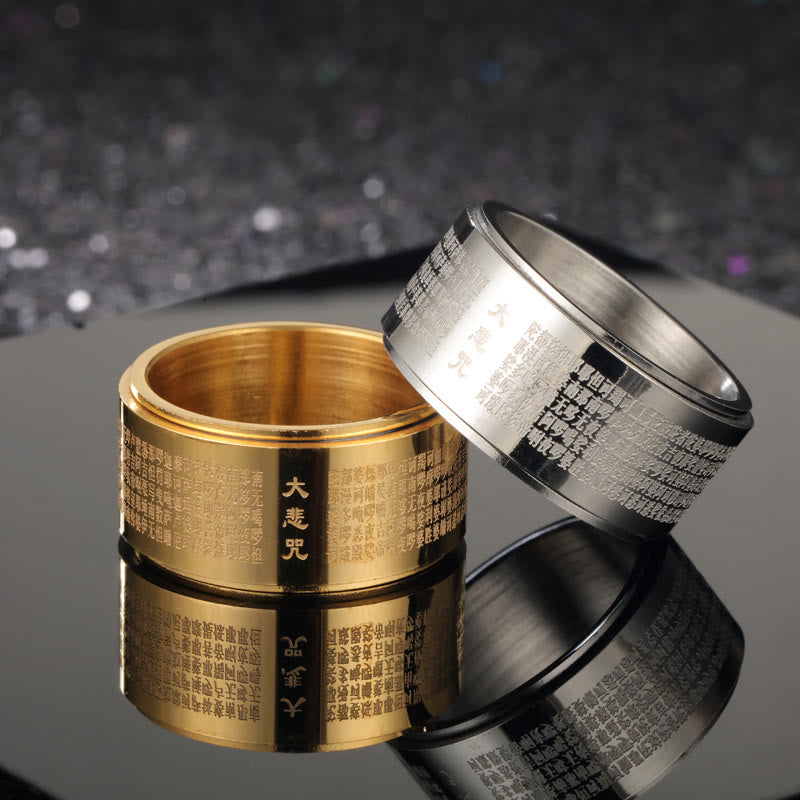Nimara Ritual Great Compassion Mantra Carved Titanium Steel Strengthen Rotatable Ring
