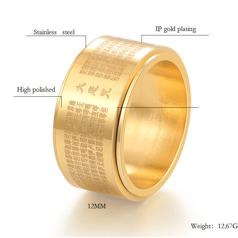 Nimara Ritual Great Compassion Mantra Carved Titanium Steel Strengthen Rotatable Ring
