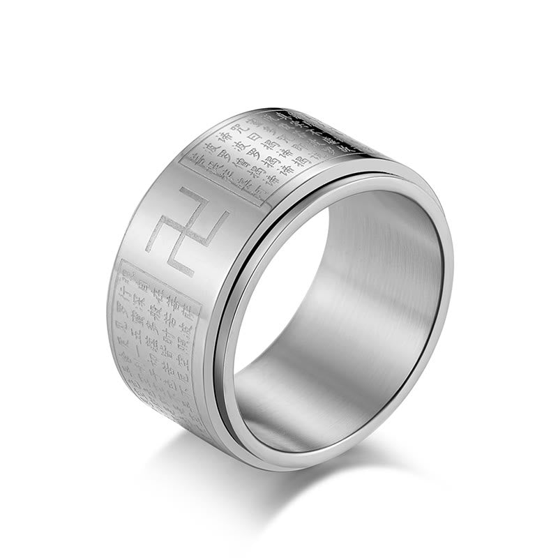 Nimara Ritual Heart Sutra Swastika Titanium Steel Luck Rotatable Ring