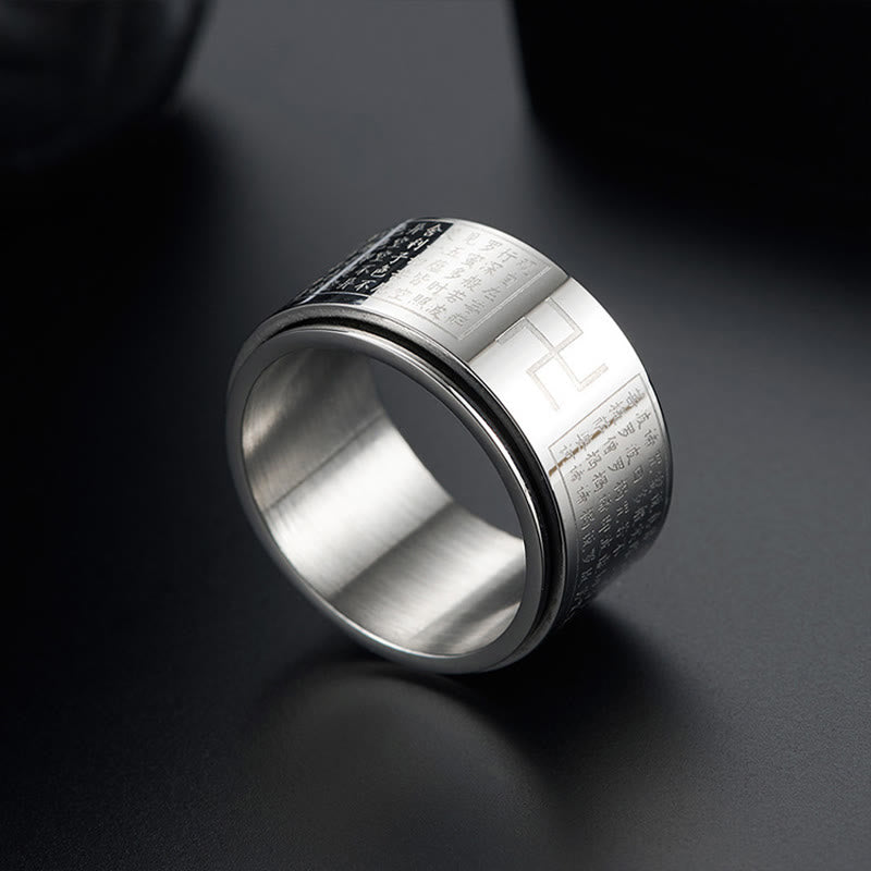 Nimara Ritual Heart Sutra Swastika Titanium Steel Luck Rotatable Ring