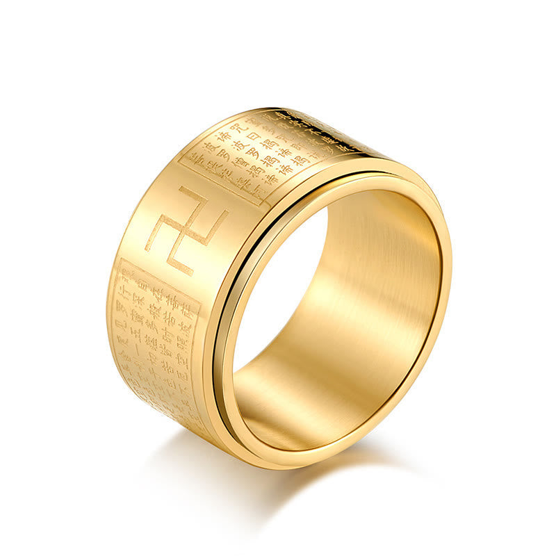Nimara Ritual Heart Sutra Swastika Titanium Steel Luck Rotatable Ring