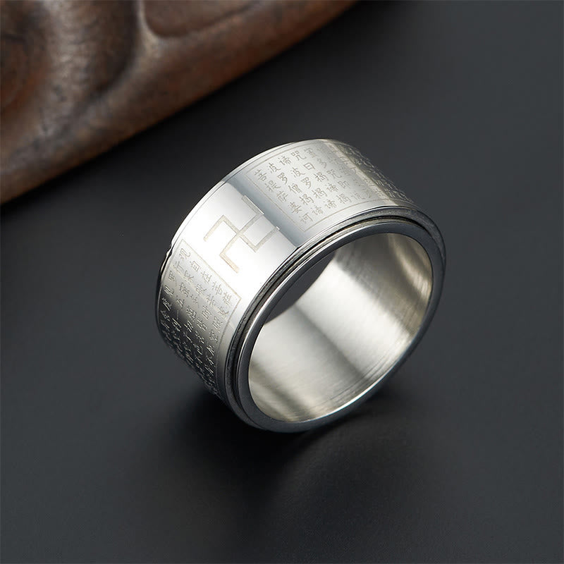 Nimara Ritual Heart Sutra Swastika Titanium Steel Luck Rotatable Ring