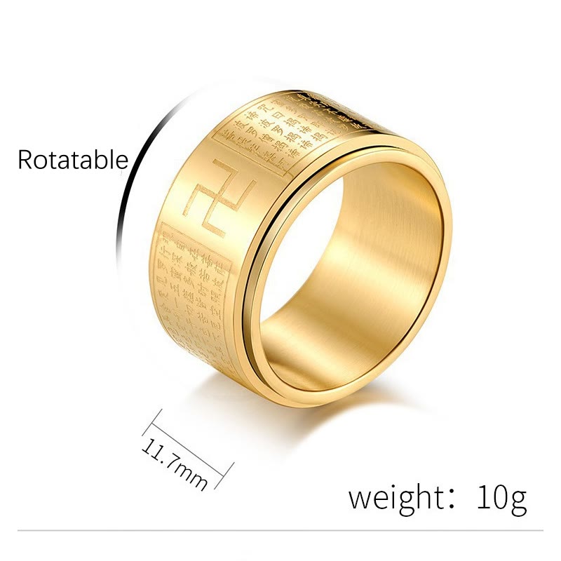 Nimara Ritual Heart Sutra Swastika Titanium Steel Luck Rotatable Ring