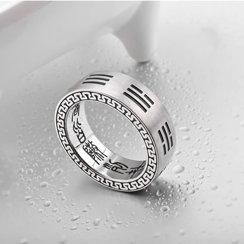 Nimara Ritual Bagua Yin Yang Taoist Nine-Character Mantra Titanium Steel Harmony Ring