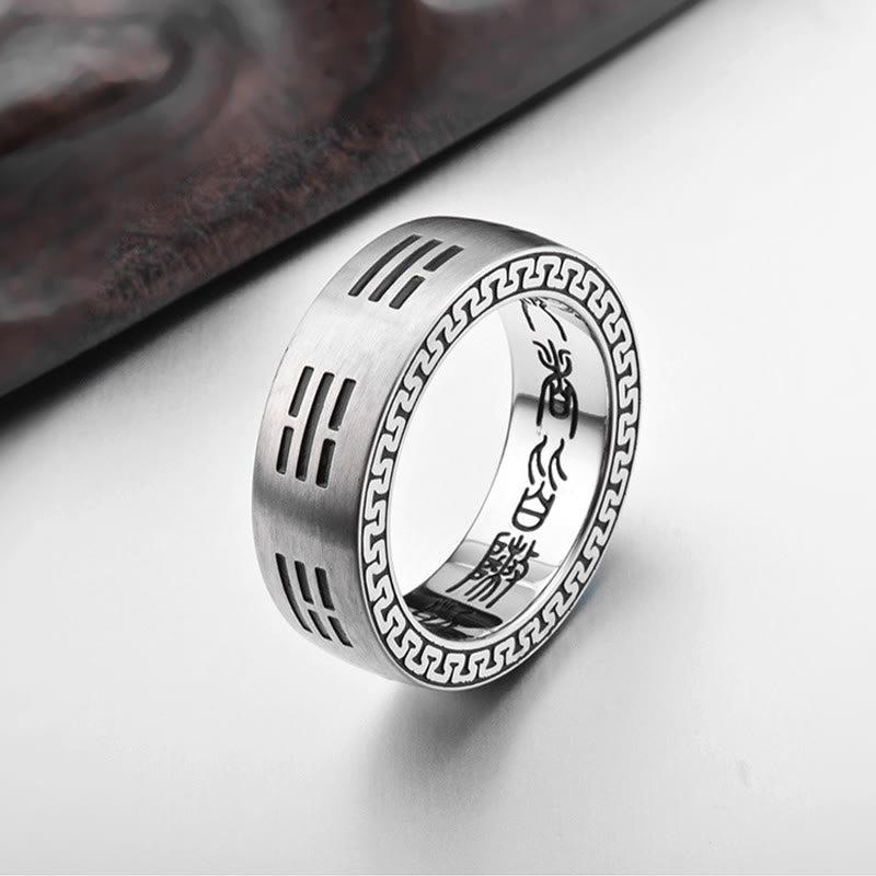 Nimara Ritual Bagua Yin Yang Taoist Nine-Character Mantra Titanium Steel Harmony Ring