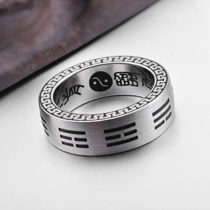 Nimara Ritual Bagua Yin Yang Taoist Nine-Character Mantra Titanium Steel Harmony Ring