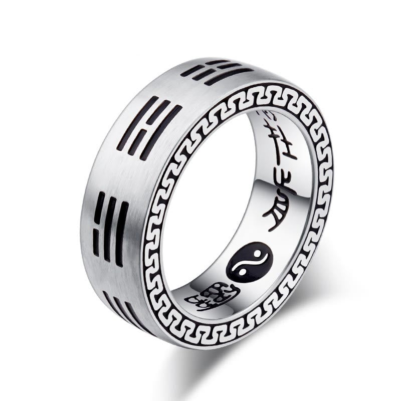 Nimara Ritual Bagua Yin Yang Taoist Nine-Character Mantra Titanium Steel Harmony Ring