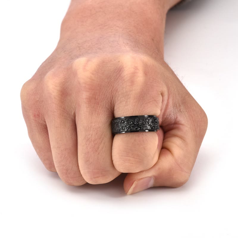 Nimara Ritual Auspicious Clouds Pattern Carved Titanium Steel Balance Rotatable Ring