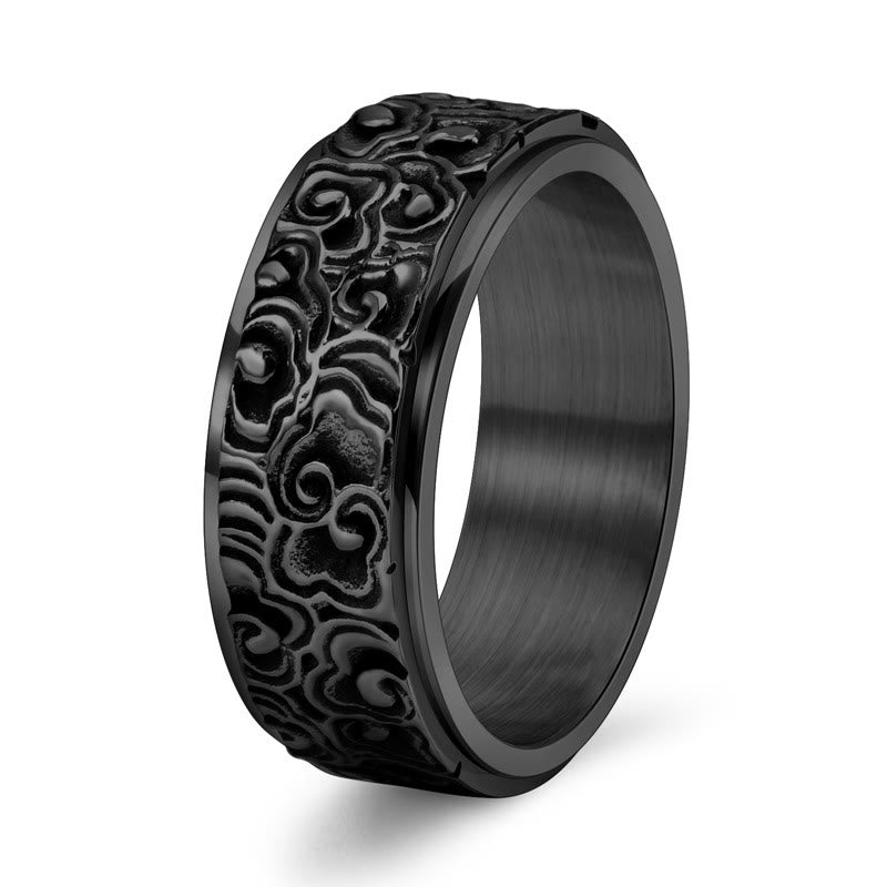 Nimara Ritual Auspicious Clouds Pattern Carved Titanium Steel Balance Rotatable Ring