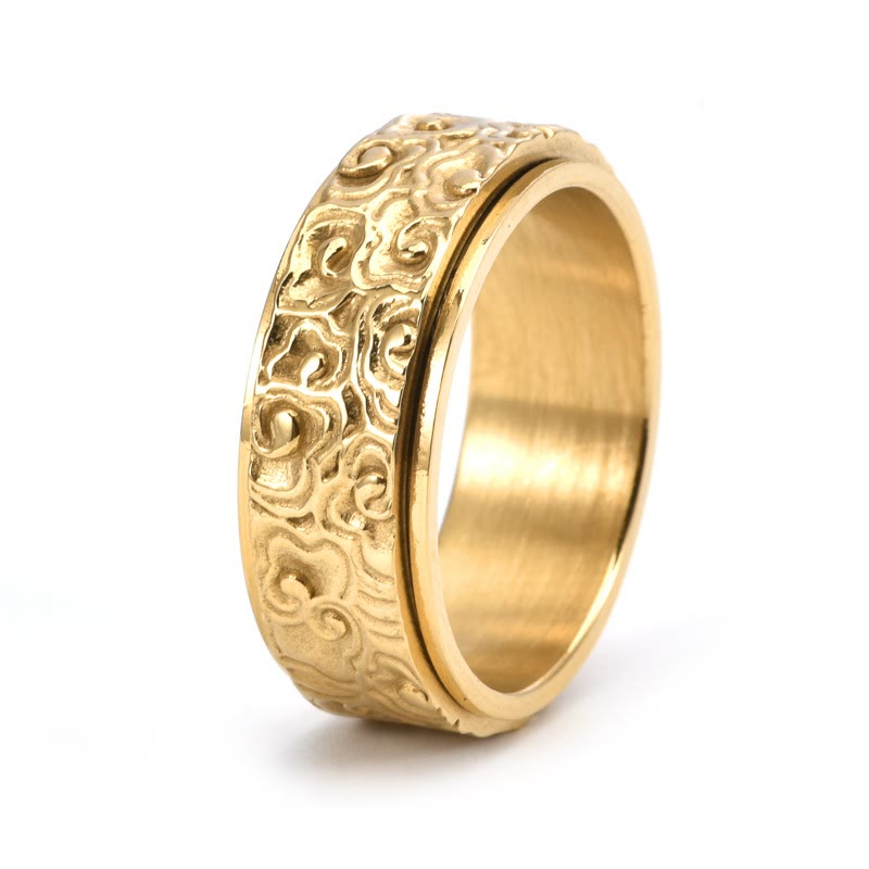 Nimara Ritual Auspicious Clouds Pattern Carved Titanium Steel Balance Rotatable Ring