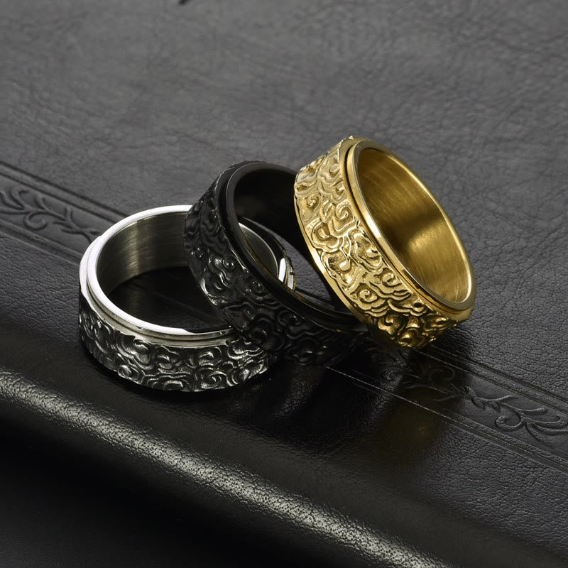 Nimara Ritual Auspicious Clouds Pattern Carved Titanium Steel Balance Rotatable Ring