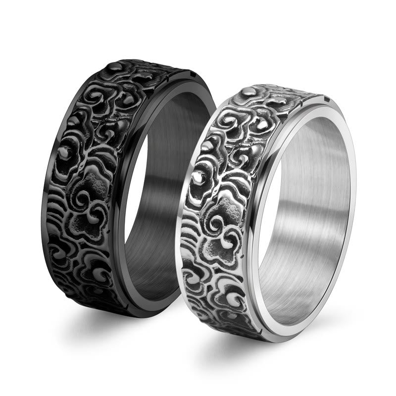 Nimara Ritual Auspicious Clouds Pattern Carved Titanium Steel Balance Rotatable Ring