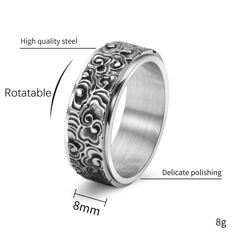 Nimara Ritual Auspicious Clouds Pattern Carved Titanium Steel Balance Rotatable Ring