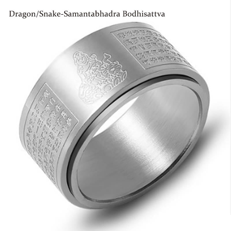 Nimara Ritual Chinese Zodiac Natal Buddha Heart Sutra Carved Titanium Steel Calm Rotatable Ring