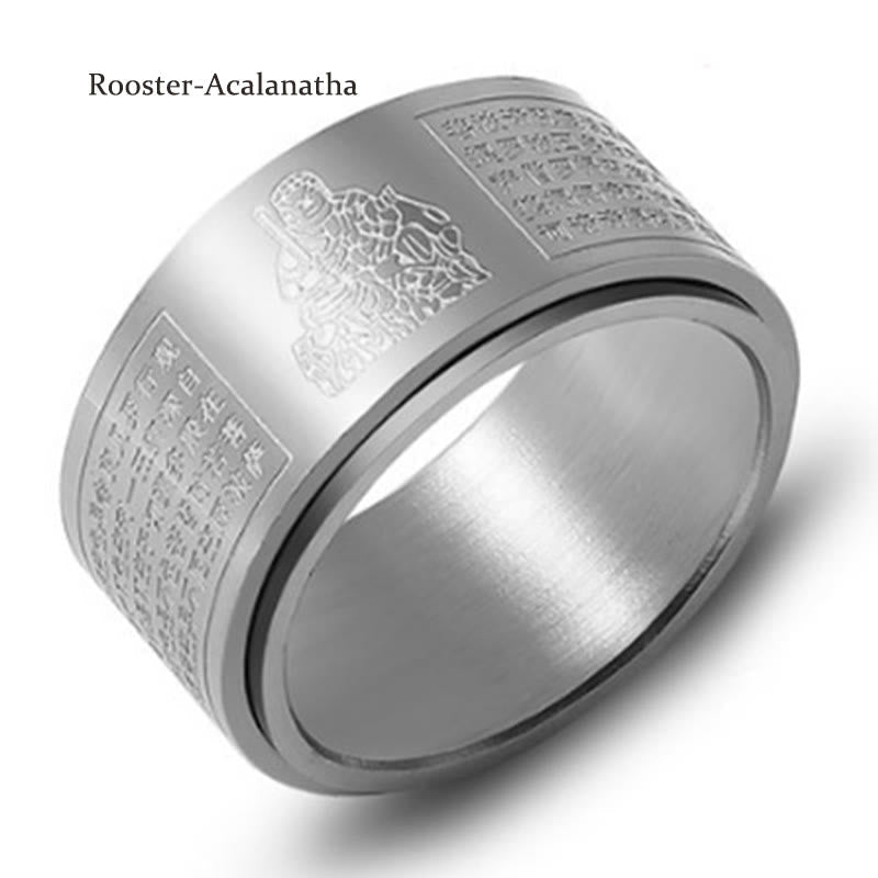 Nimara Ritual Chinese Zodiac Natal Buddha Heart Sutra Carved Titanium Steel Calm Rotatable Ring