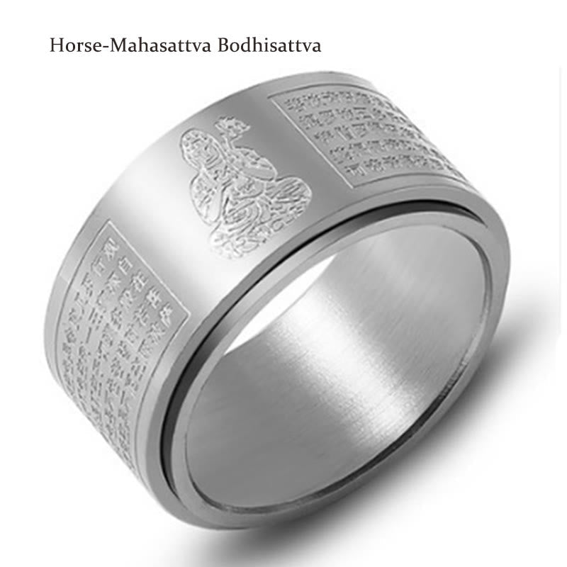 Nimara Ritual Chinese Zodiac Natal Buddha Heart Sutra Carved Titanium Steel Calm Rotatable Ring