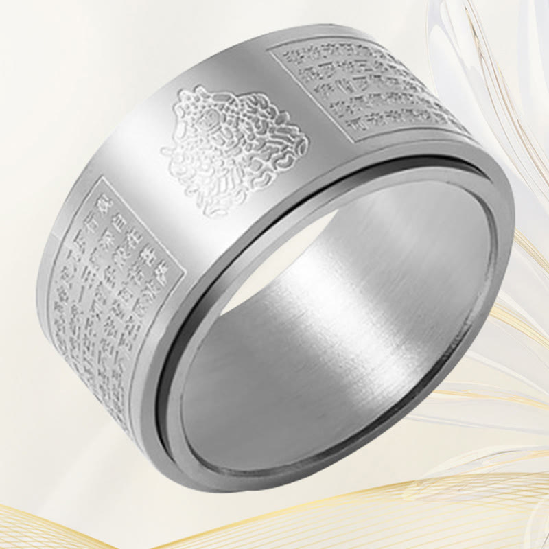 Nimara Ritual Chinese Zodiac Natal Buddha Heart Sutra Carved Titanium Steel Calm Rotatable Ring