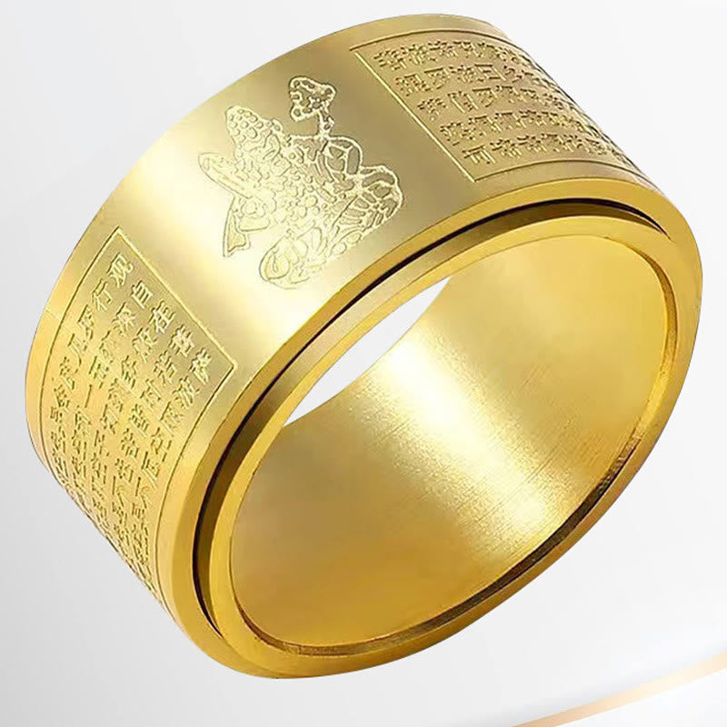 Nimara Ritual Chinese Zodiac Natal Buddha Heart Sutra Carved Titanium Steel Calm Rotatable Ring