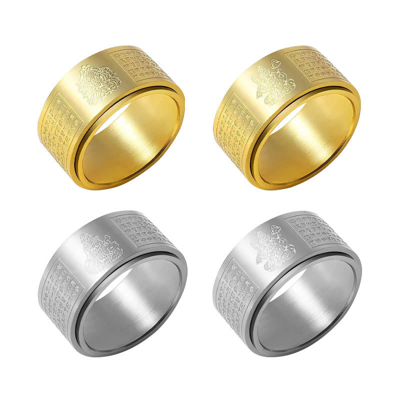 Nimara Ritual Chinese Zodiac Natal Buddha Heart Sutra Carved Titanium Steel Calm Rotatable Ring