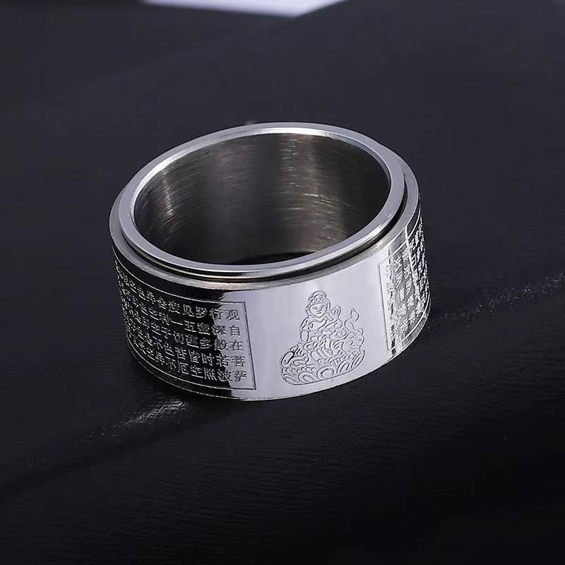 Nimara Ritual Chinese Zodiac Natal Buddha Heart Sutra Carved Titanium Steel Calm Rotatable Ring