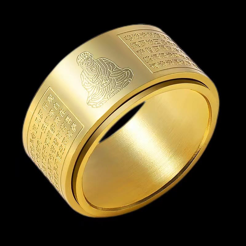 Nimara Ritual Chinese Zodiac Natal Buddha Heart Sutra Carved Titanium Steel Calm Rotatable Ring