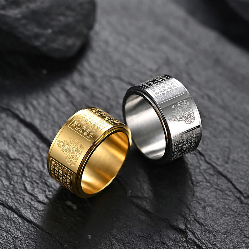 Nimara Ritual Chinese Zodiac Natal Buddha Heart Sutra Carved Titanium Steel Calm Rotatable Ring