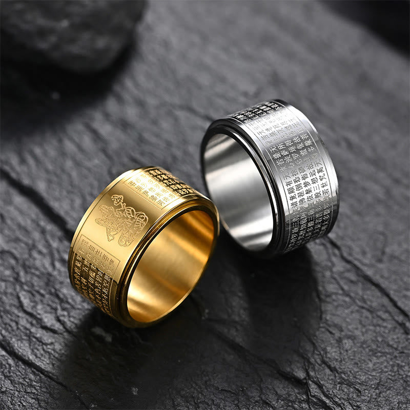 Nimara Ritual Chinese Zodiac Natal Buddha Heart Sutra Carved Titanium Steel Calm Rotatable Ring