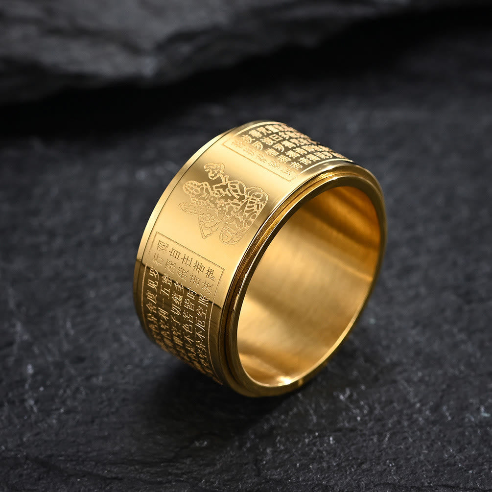 Nimara Ritual Chinese Zodiac Natal Buddha Heart Sutra Carved Titanium Steel Calm Rotatable Ring