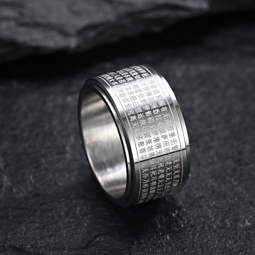 Nimara Ritual Chinese Zodiac Natal Buddha Heart Sutra Carved Titanium Steel Calm Rotatable Ring