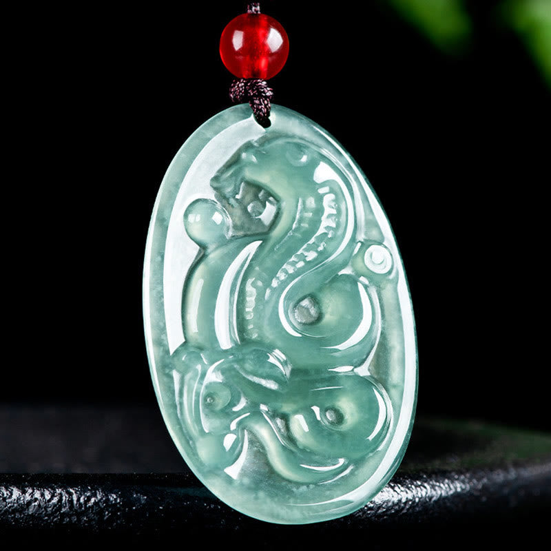 Nimara Ritual Natural Jade Oval Year Of The Snake Luck Necklace Pendant