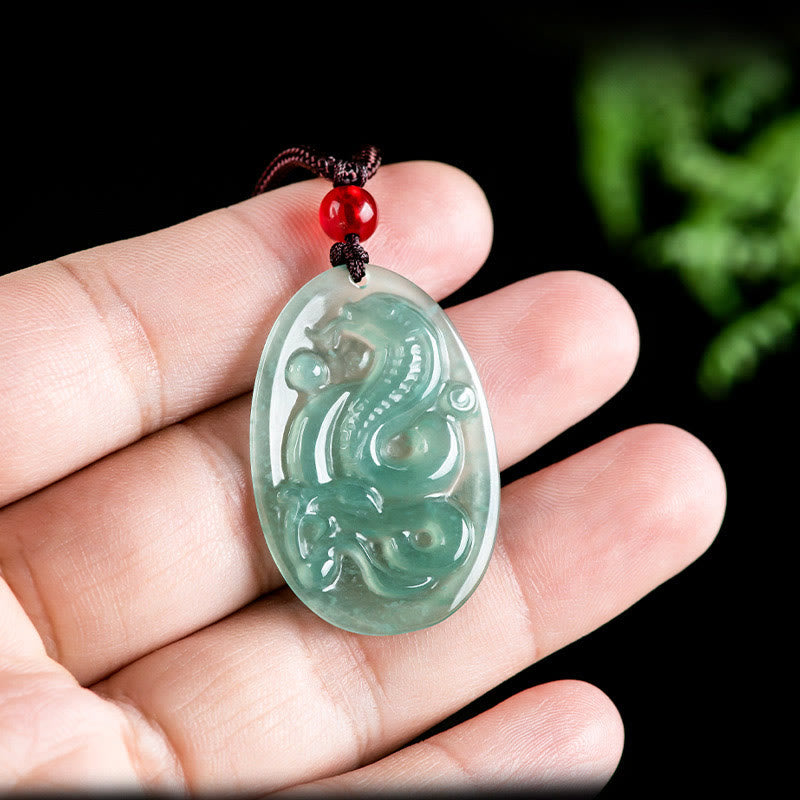 Nimara Ritual Natural Jade Oval Year Of The Snake Luck Necklace Pendant