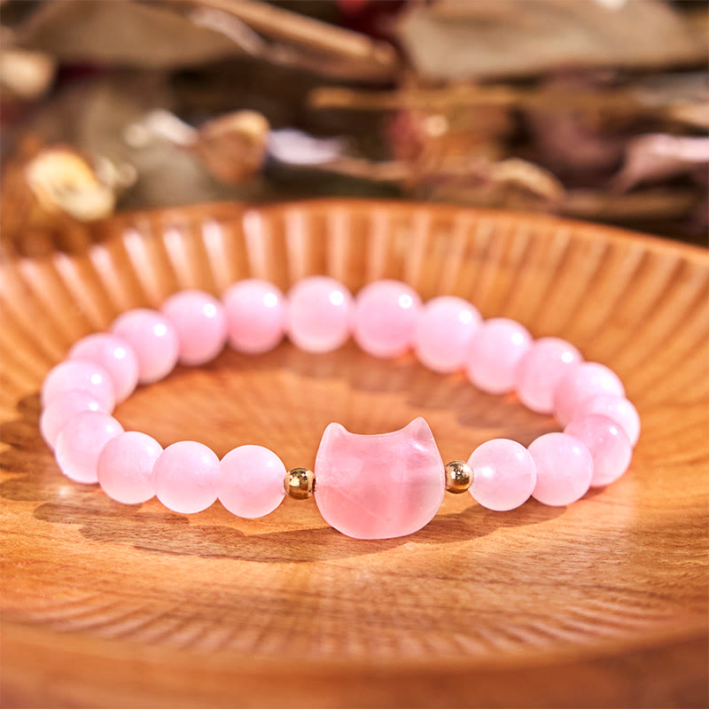 Nimara Ritual Amethyst Green Aventurine Rose Quartz Fluorite Cat Head Balance Luck Bracelet