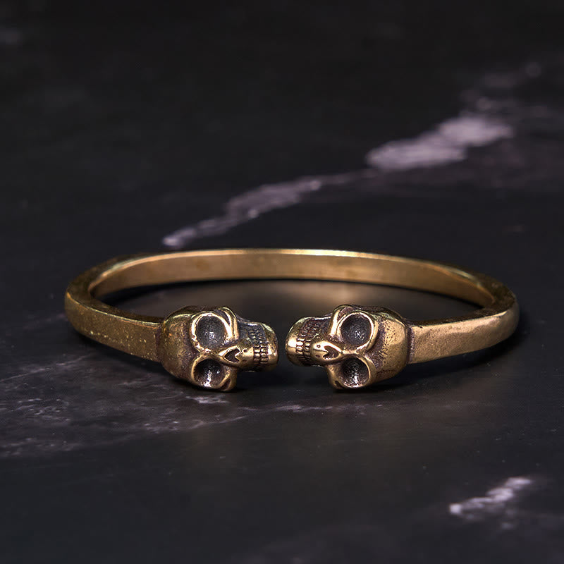 Nimara Ritual The Lord Of The Corpse Forest Copper Brass Double Skull Keep Away Evil Spirits Cuff Bracelet Bangle