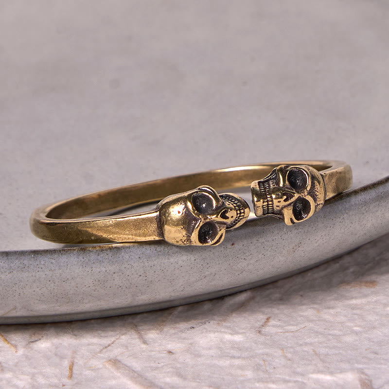 Nimara Ritual The Lord Of The Corpse Forest Copper Brass Double Skull Keep Away Evil Spirits Cuff Bracelet Bangle
