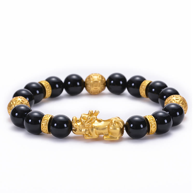 Nimara Ritual Black Obsidian Black Onyx Alloy PiXiu Om Mani Padme Hum Strength Bracelet