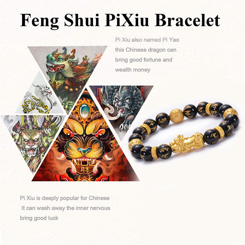 Nimara Ritual Black Obsidian Black Onyx Alloy PiXiu Om Mani Padme Hum Strength Bracelet