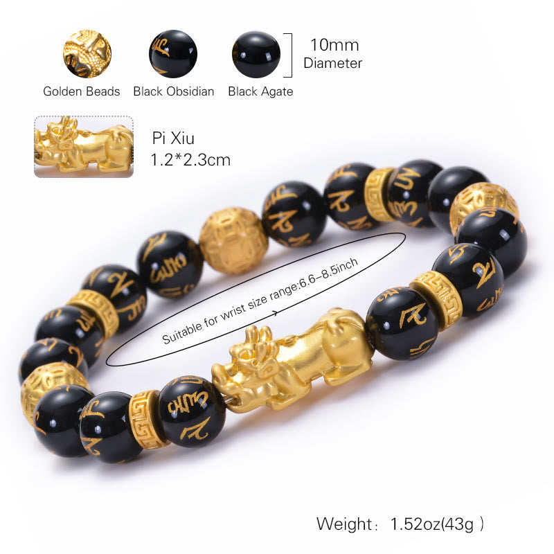 Nimara Ritual Black Obsidian Black Onyx Alloy PiXiu Om Mani Padme Hum Strength Bracelet