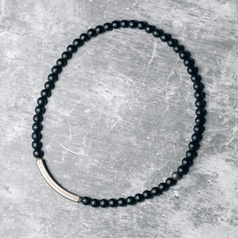 Nimara Ritual Frosted Cut Surface Black Onyx Copper Brass Double Wrap Protection Bracelet