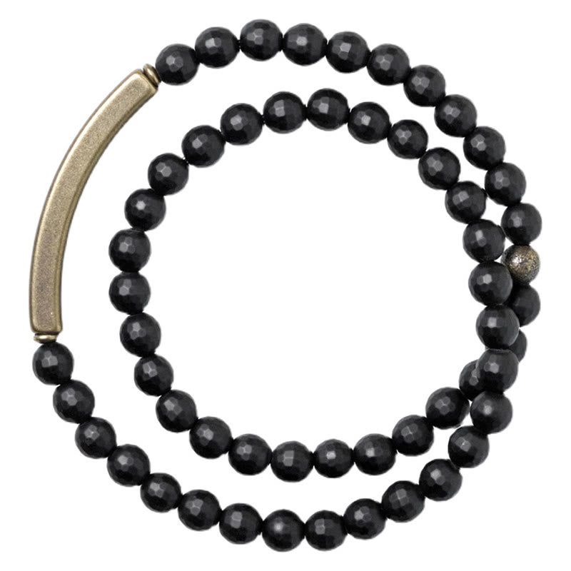 Nimara Ritual Frosted Cut Surface Black Onyx Copper Brass Double Wrap Protection Bracelet