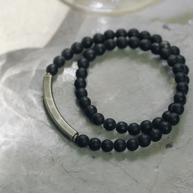Nimara Ritual Frosted Cut Surface Black Onyx Copper Brass Double Wrap Protection Bracelet