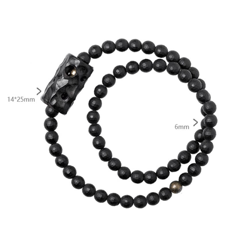 Nimara Ritual Frosted Cut Surface Black Onyx Ebony Double Wrap Protection Bracelet