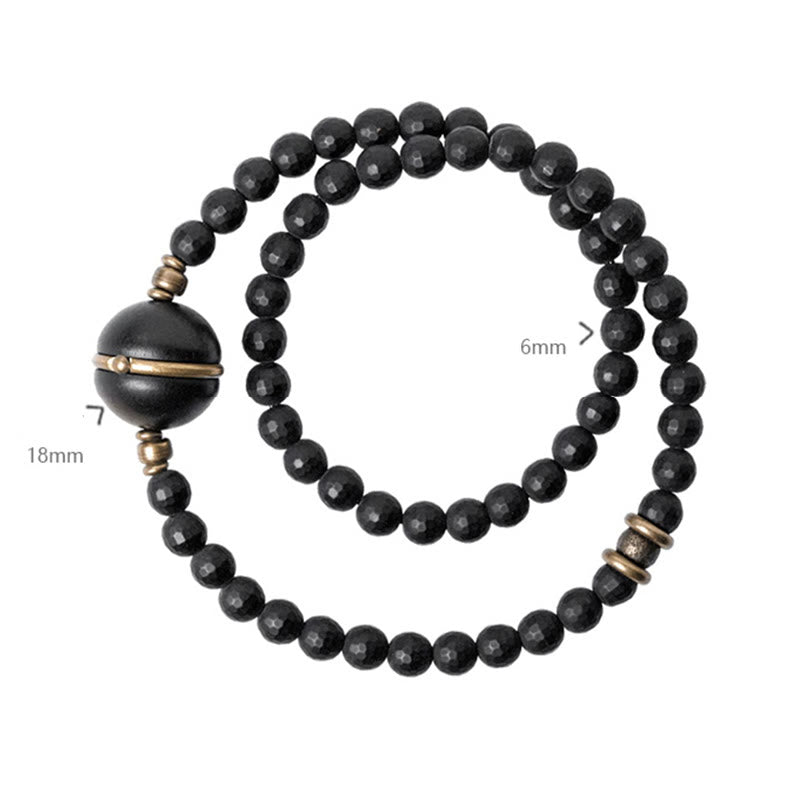 Nimara Ritual Frosted Cut Surface Black Onyx Ebony Beads Double Wrap Protection Bracelet