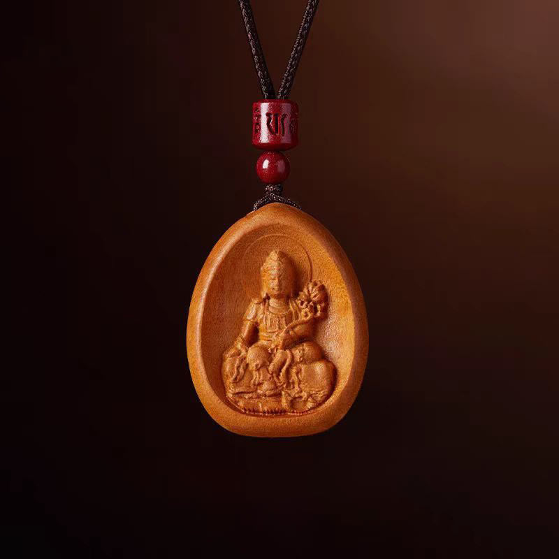 Nimara Ritual Peach Wood Cinnabar Om Mani Padme Hum Chinese Zodiac Black String Necklace Pendants