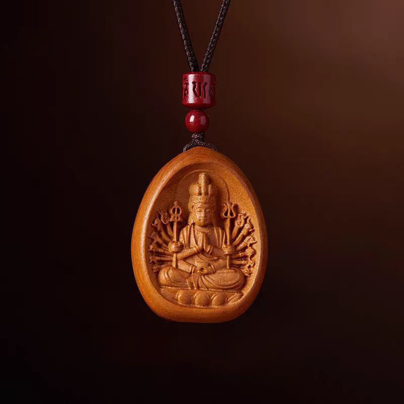 Nimara Ritual Peach Wood Cinnabar Om Mani Padme Hum Chinese Zodiac Black String Necklace Pendants