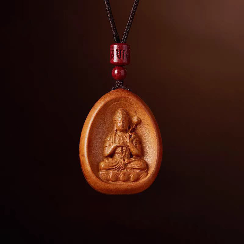 Nimara Ritual Peach Wood Cinnabar Om Mani Padme Hum Chinese Zodiac Black String Necklace Pendants