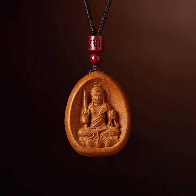 Nimara Ritual Peach Wood Cinnabar Om Mani Padme Hum Chinese Zodiac Black String Necklace Pendants
