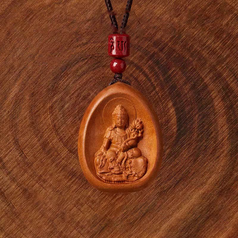 Nimara Ritual Peach Wood Cinnabar Om Mani Padme Hum Chinese Zodiac Black String Necklace Pendants
