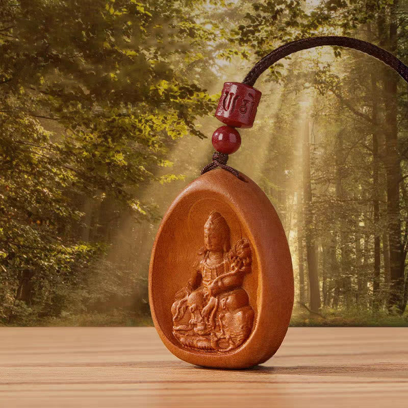 Nimara Ritual Peach Wood Cinnabar Om Mani Padme Hum Chinese Zodiac Black String Necklace Pendants