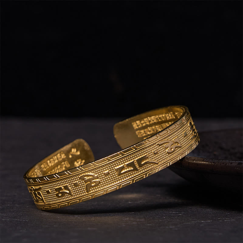 Nimara Ritual Six True Words 'om Mani Padme Hum' Heart Sutra Copper Brass Luck Wisdom Bracelet Bangle